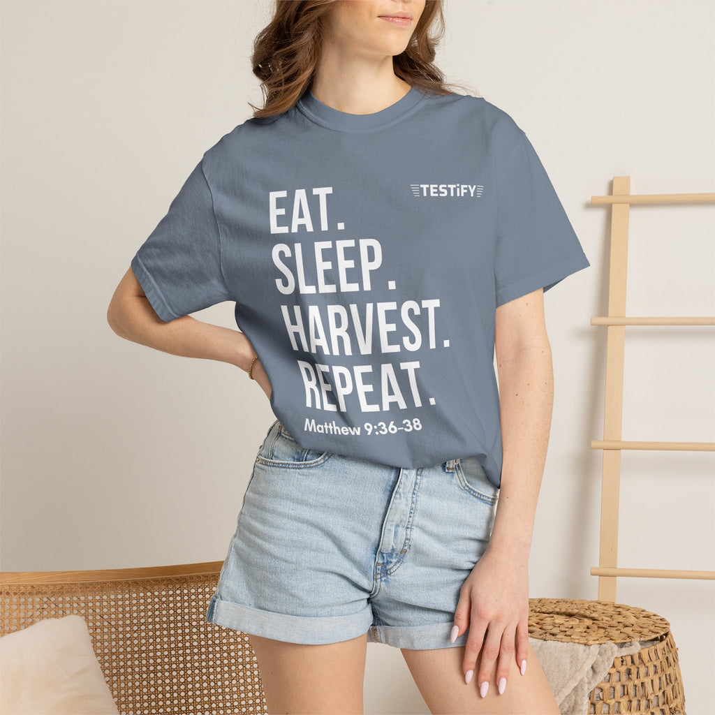 Harvest Mission T-Shirt — "Eat. Sleep. Harvest. Repeat." Christian Faith Tee