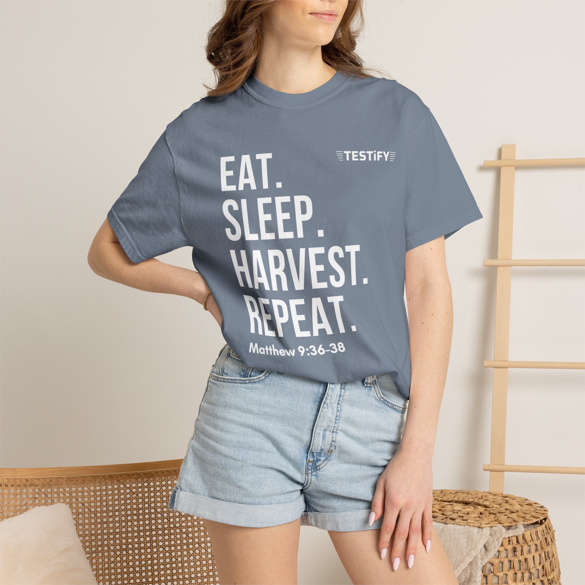 Harvest Mission T-Shirt — "Eat. Sleep. Harvest. Repeat." Christian Faith Tee