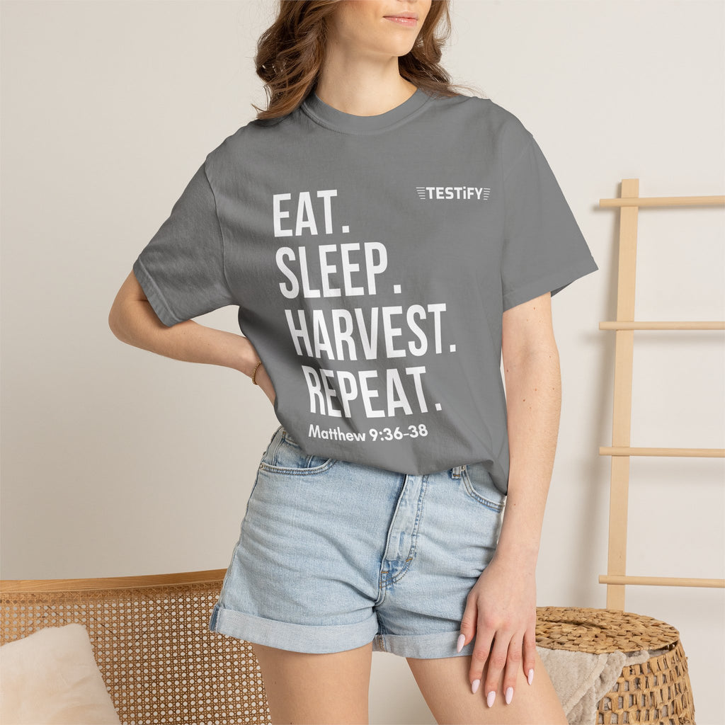 Harvest Mission T-Shirt — "Eat. Sleep. Harvest. Repeat." Christian Faith Tee