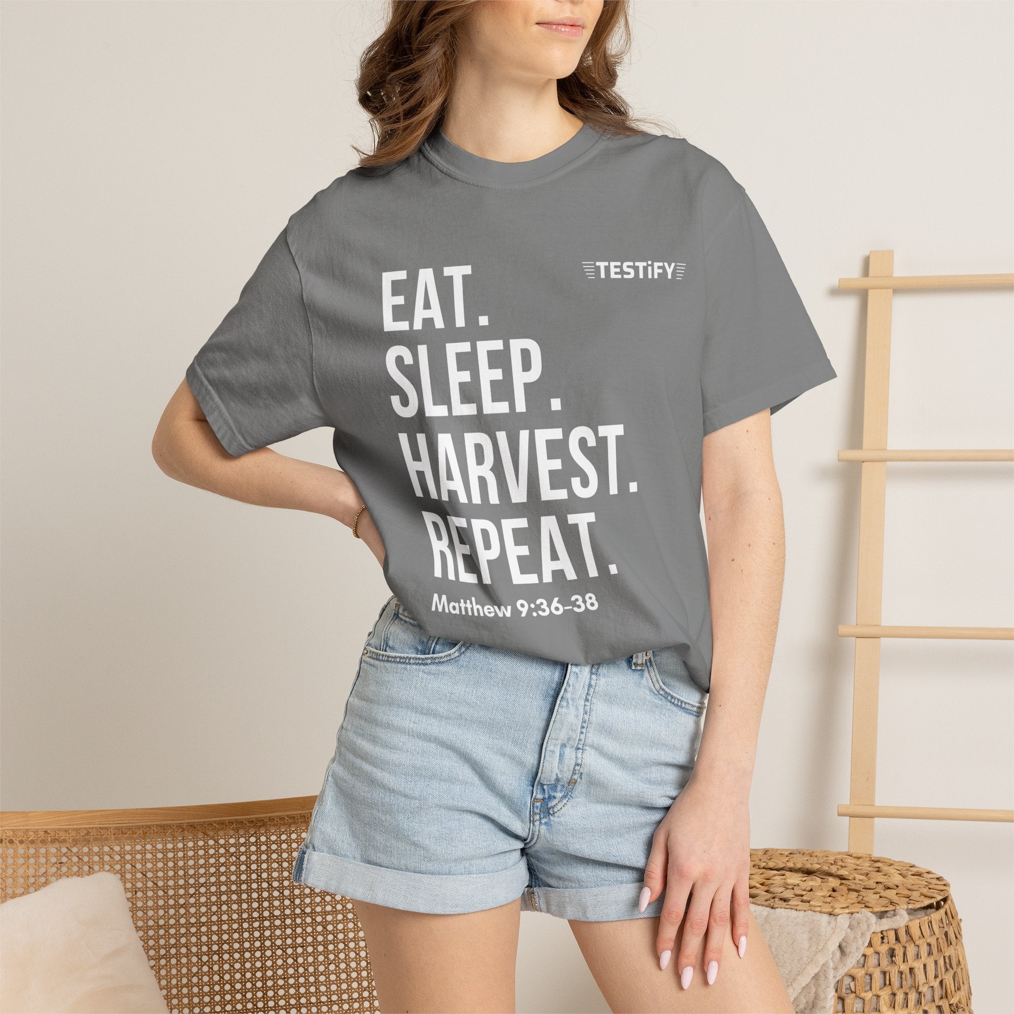 Harvest Mission T-Shirt — "Eat. Sleep. Harvest. Repeat." Christian Faith Tee
