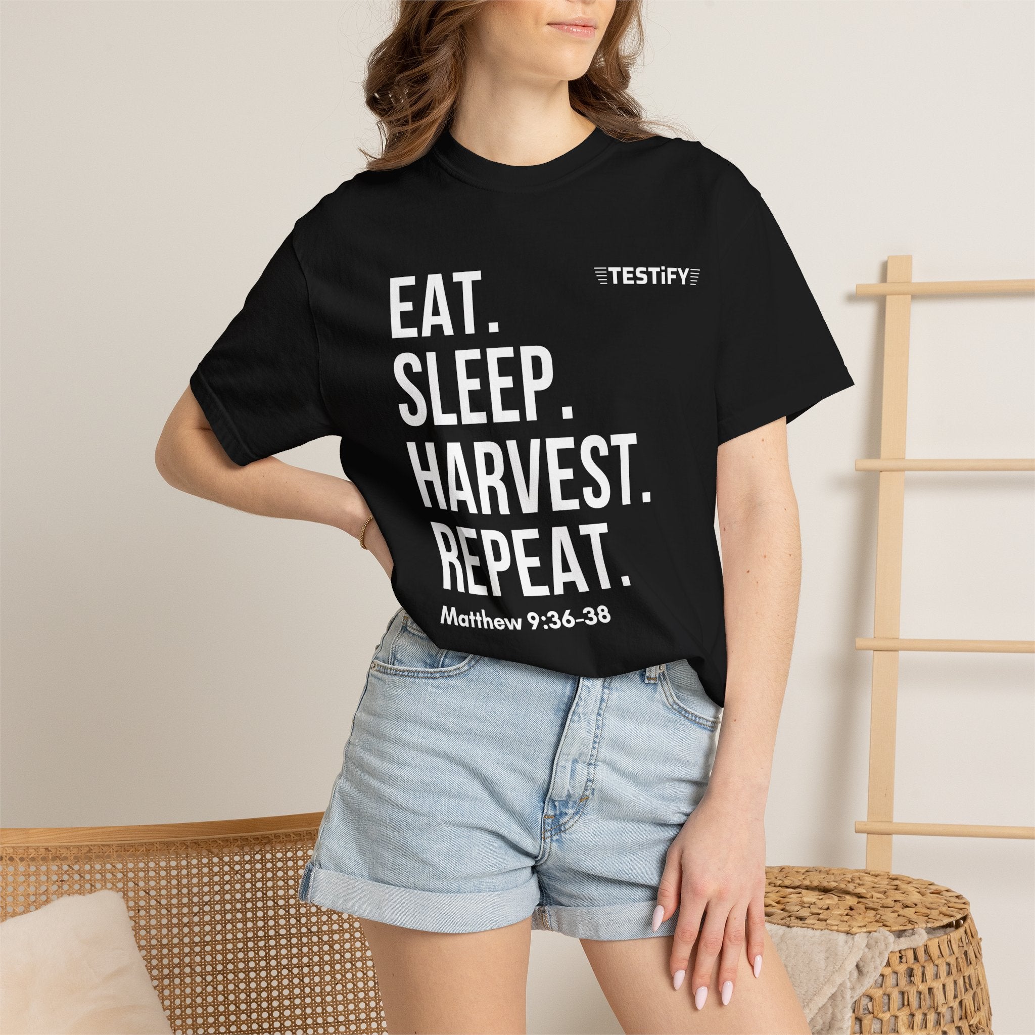 Harvest Mission T-Shirt — "Eat. Sleep. Harvest. Repeat." Christian Faith Tee