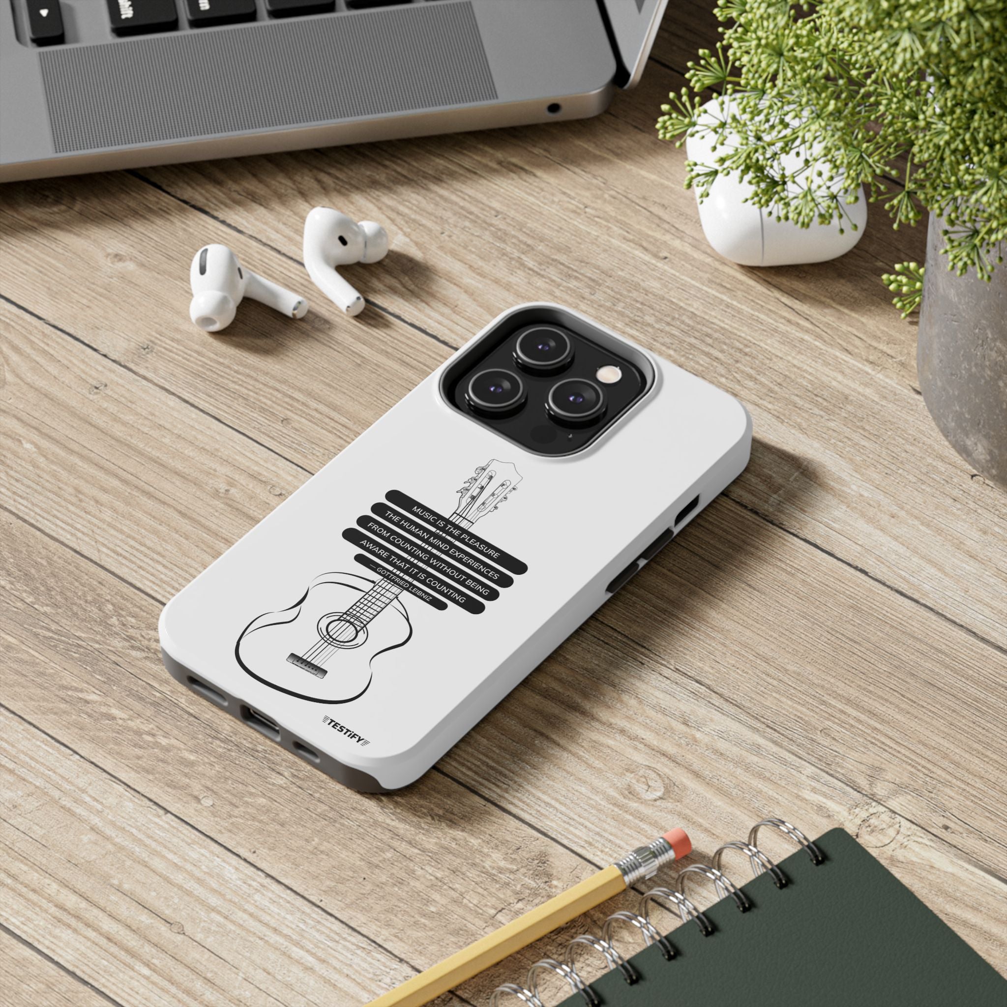 Acoustic Guitar Quote Tough Phone Case — “Music is the Pleasure” Protective Phone Cover