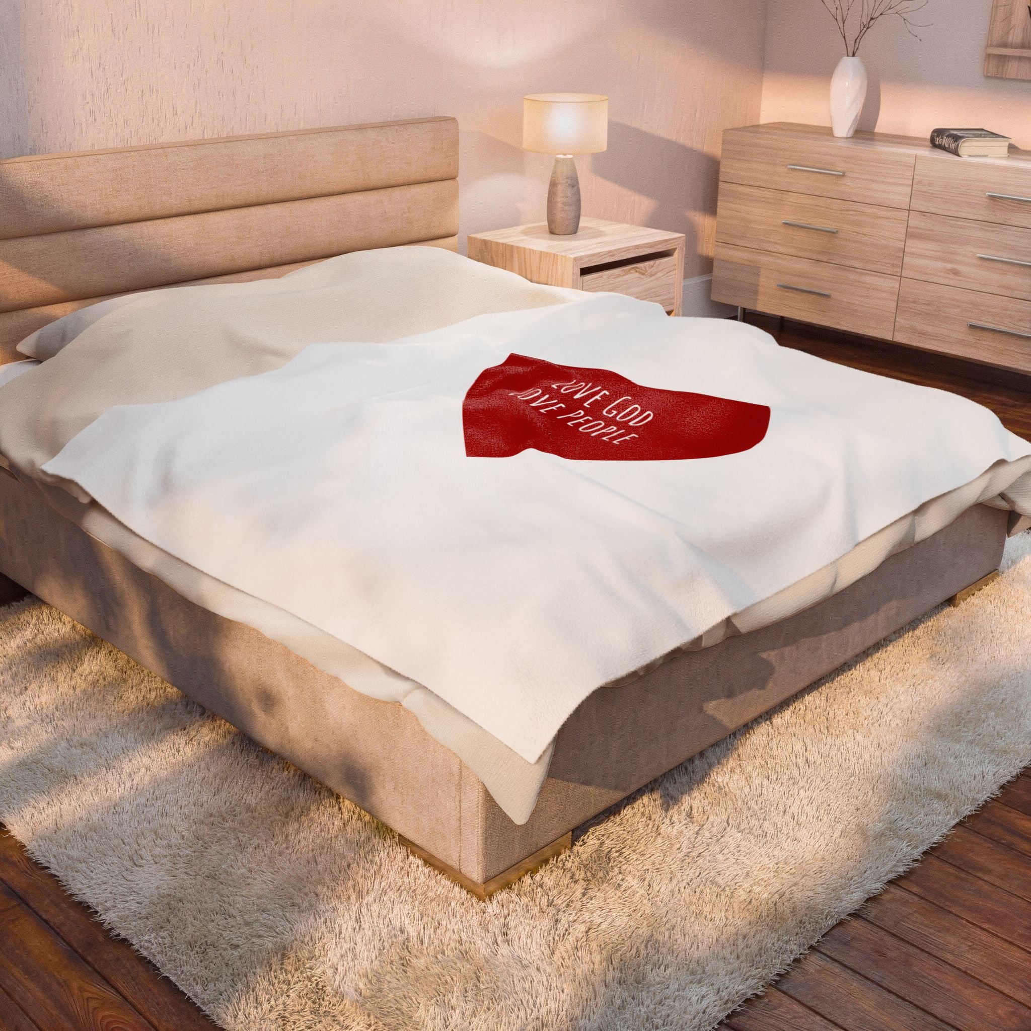 Plush Blanket — Red Heart “Love God Love People” Velveteen Throw