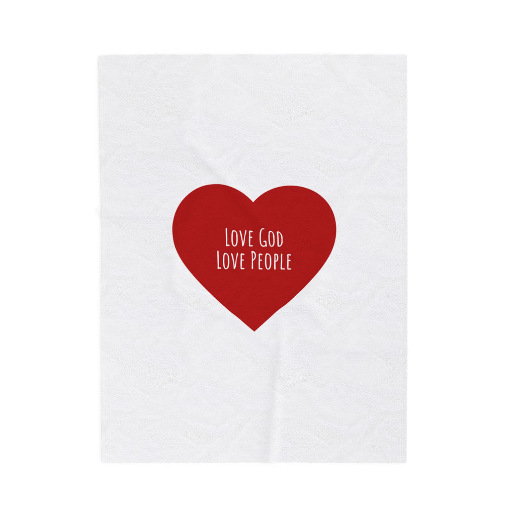 Plush Blanket — Red Heart “Love God Love People” Velveteen Throw