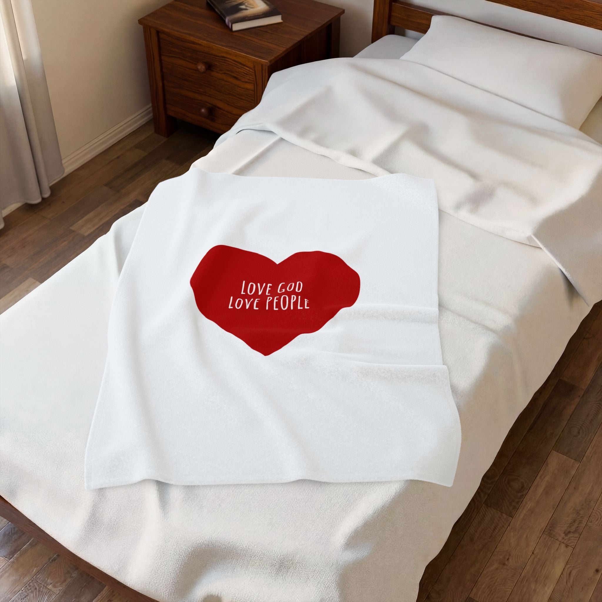 Plush Blanket — Red Heart “Love God Love People” Velveteen Throw