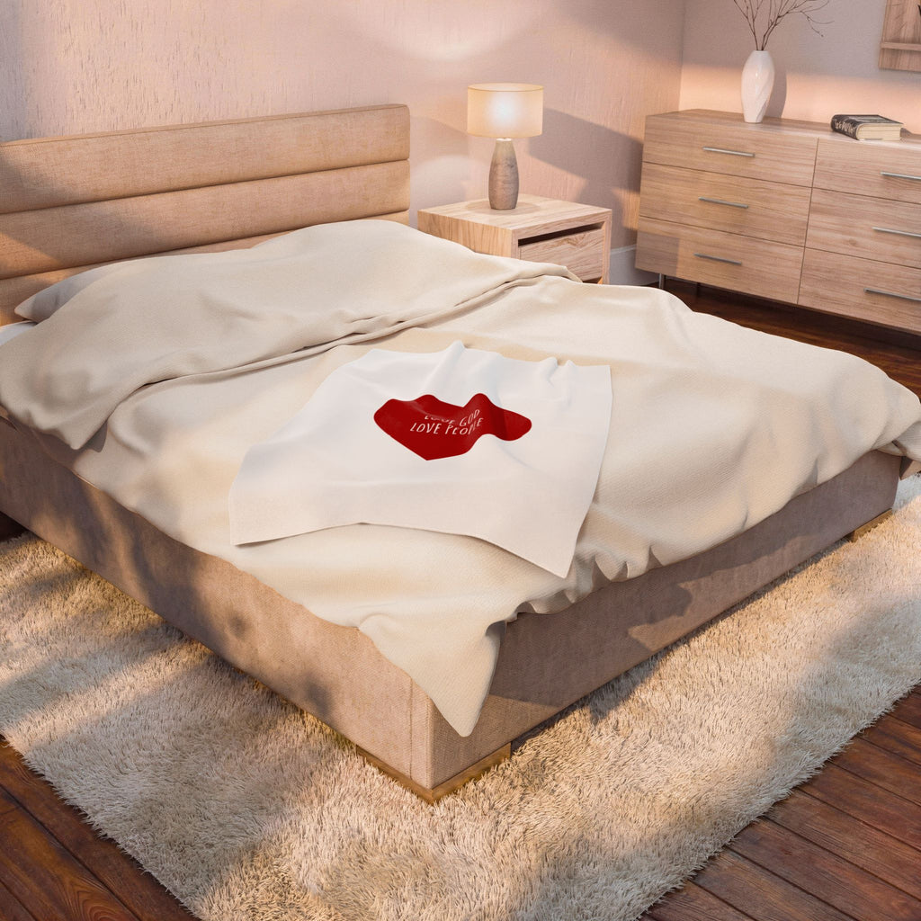 Plush Blanket — Red Heart “Love God Love People” Velveteen Throw