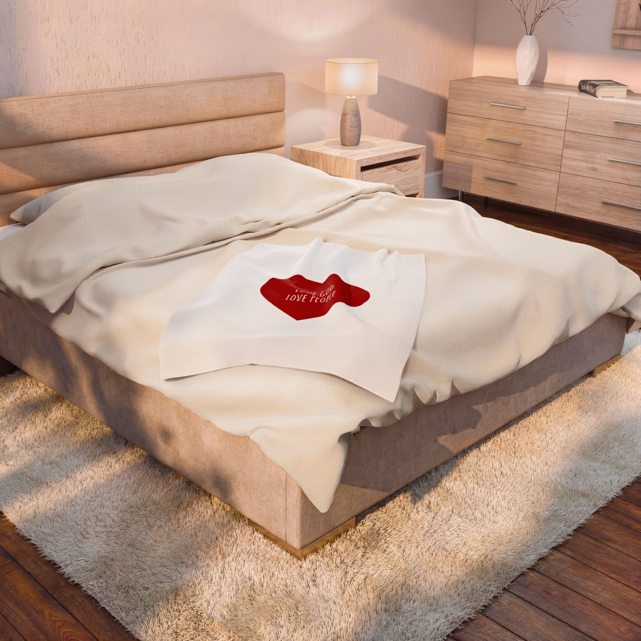Plush Blanket — Red Heart “Love God Love People” Velveteen Throw