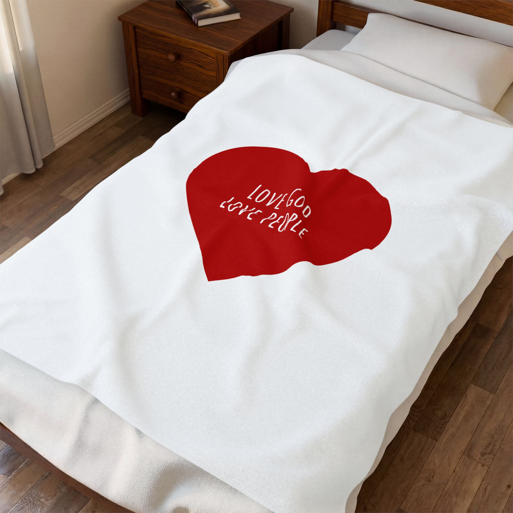 Plush Blanket — Red Heart “Love God Love People” Velveteen Throw