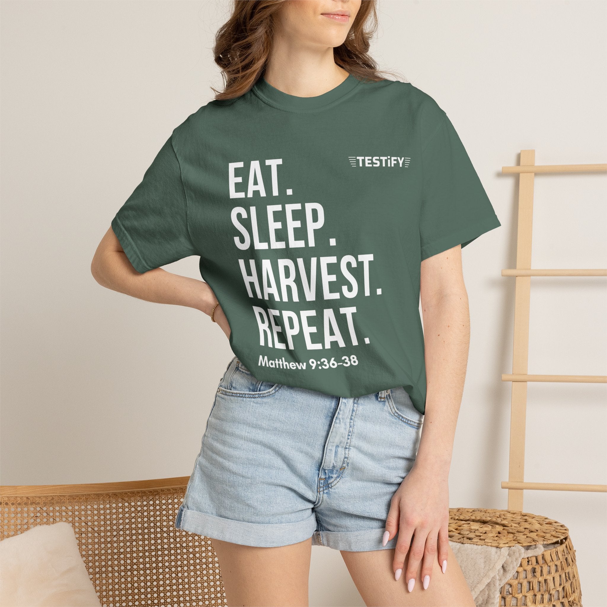 Harvest Mission T-Shirt — "Eat. Sleep. Harvest. Repeat." Christian Faith Tee