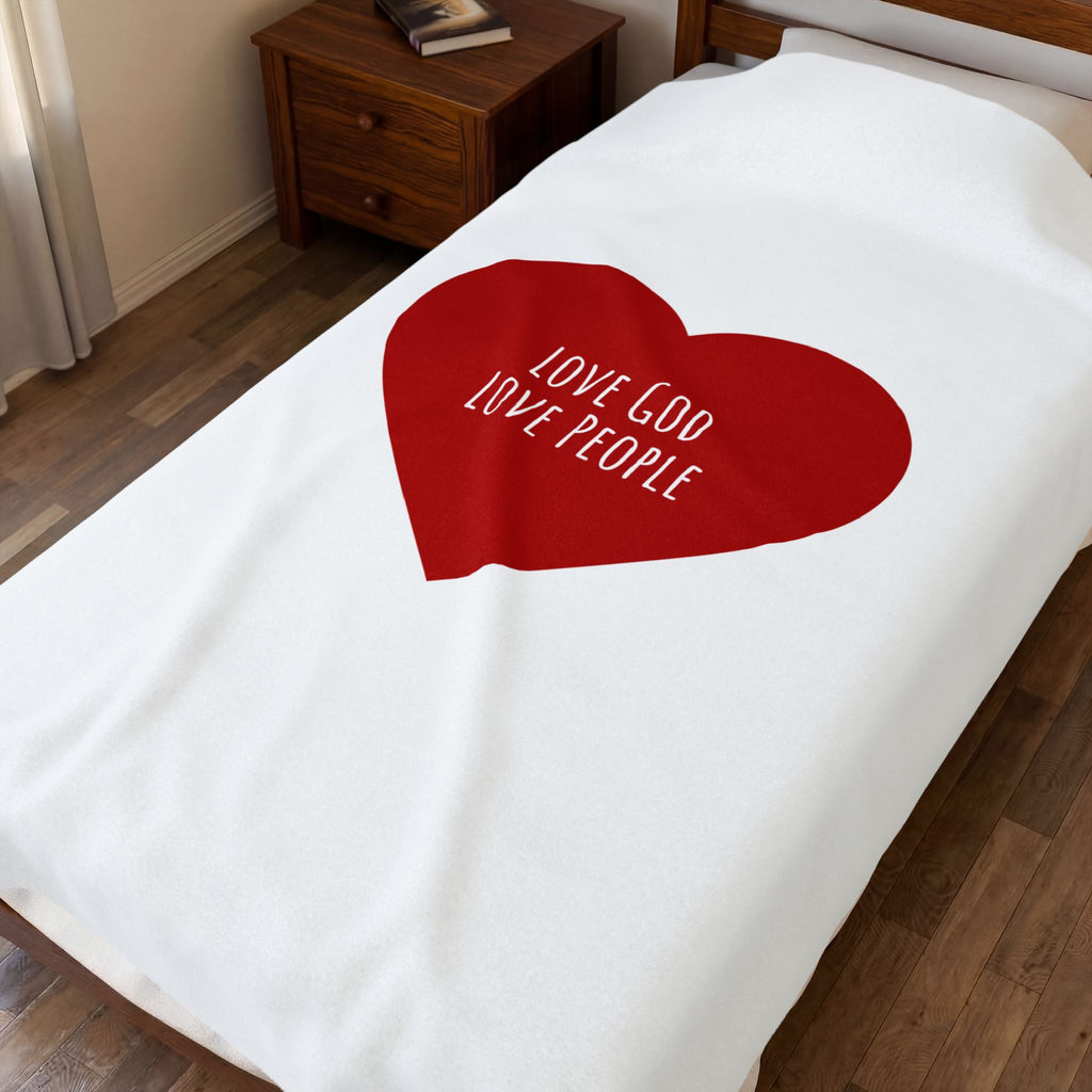 Plush Blanket — Red Heart “Love God Love People” Velveteen Throw