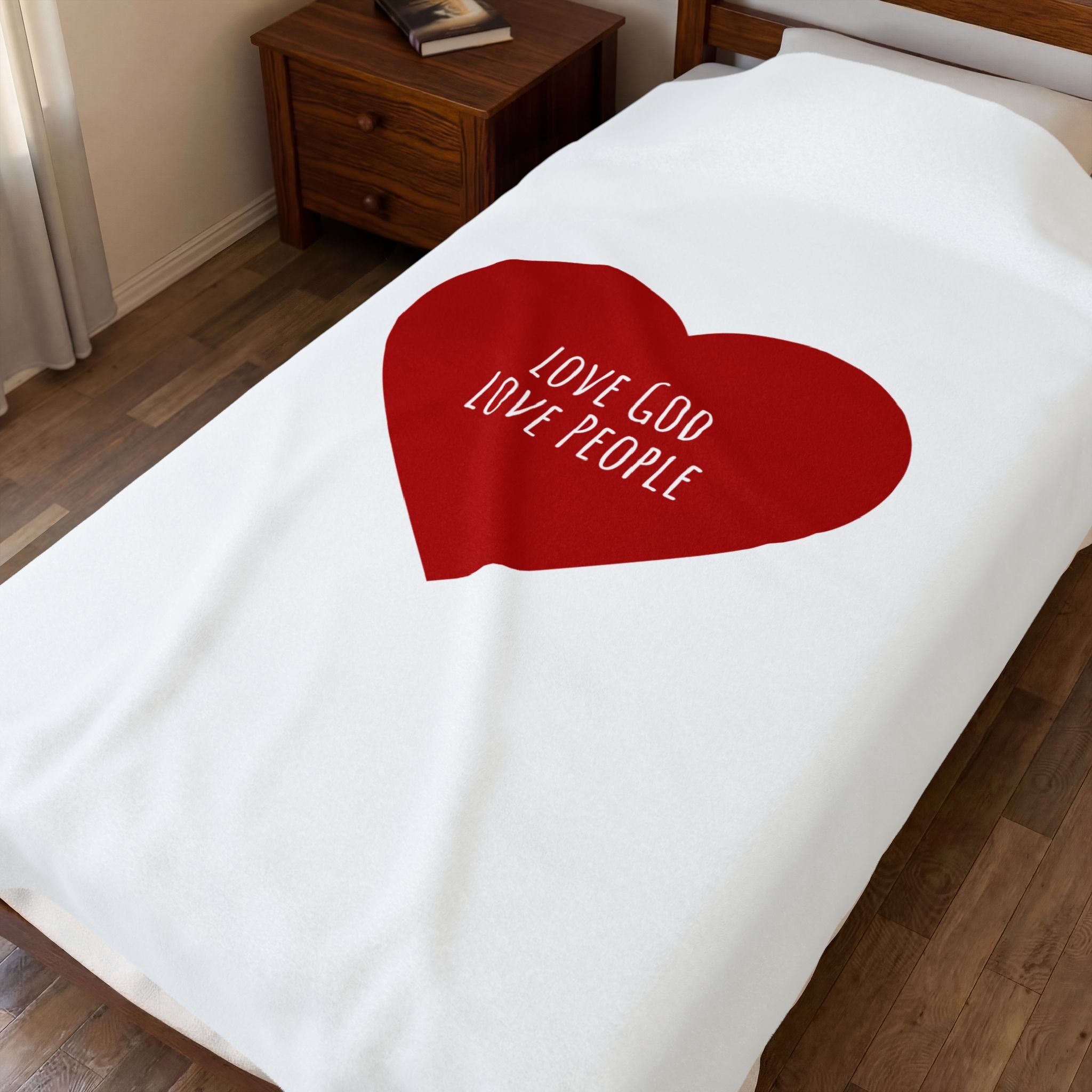 Plush Blanket — Red Heart “Love God Love People” Velveteen Throw