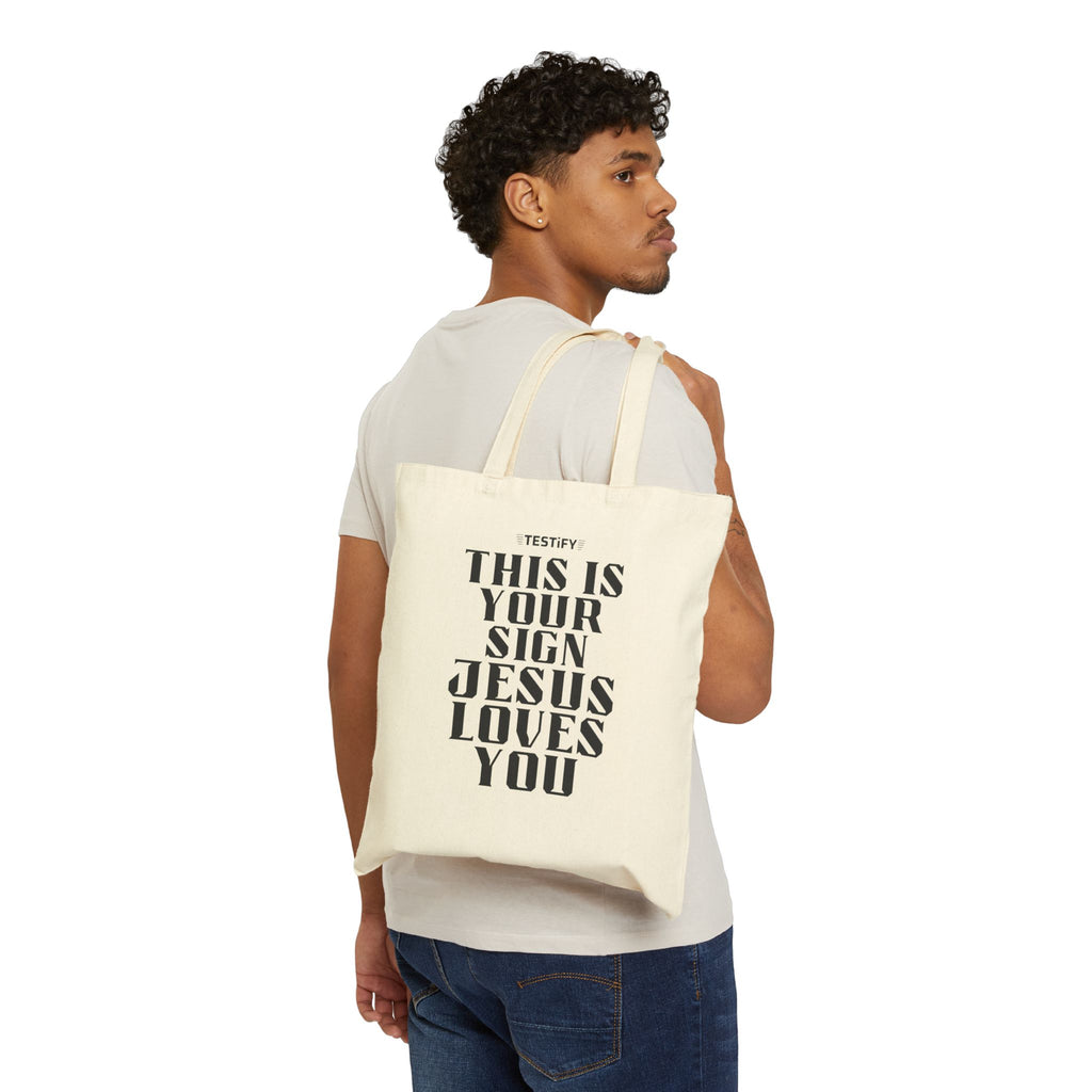 Tote Bag — “This Is Your Sign: Jesus Loves You” Natural Canvas Tote