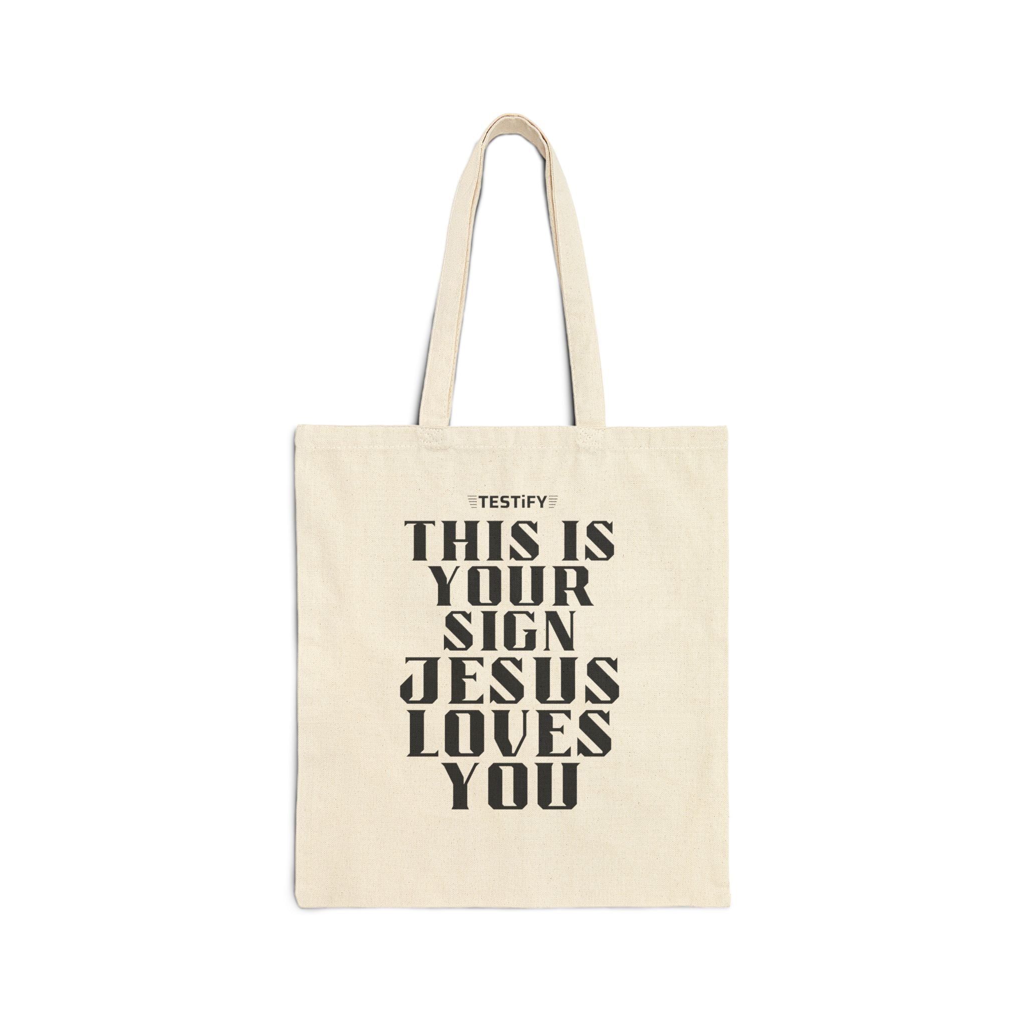 Tote Bag — “This Is Your Sign: Jesus Loves You” Natural Canvas Tote